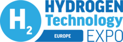 Das Hte Logo ist in Blautönen. Links ist ein Kreis mit einem H2 und daneben verschiedene Schrift: Hydrogen Technology Eurpoe Expo.