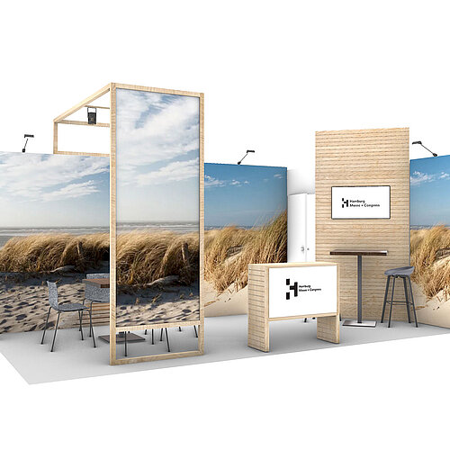 Turnkey Wood 18qm Eckstand | Standbau mit recyceltem Material
