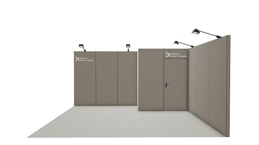 Ausstattungsbeispiel Beige ohne Möbel | Refab Standbau mit recyceltem Material